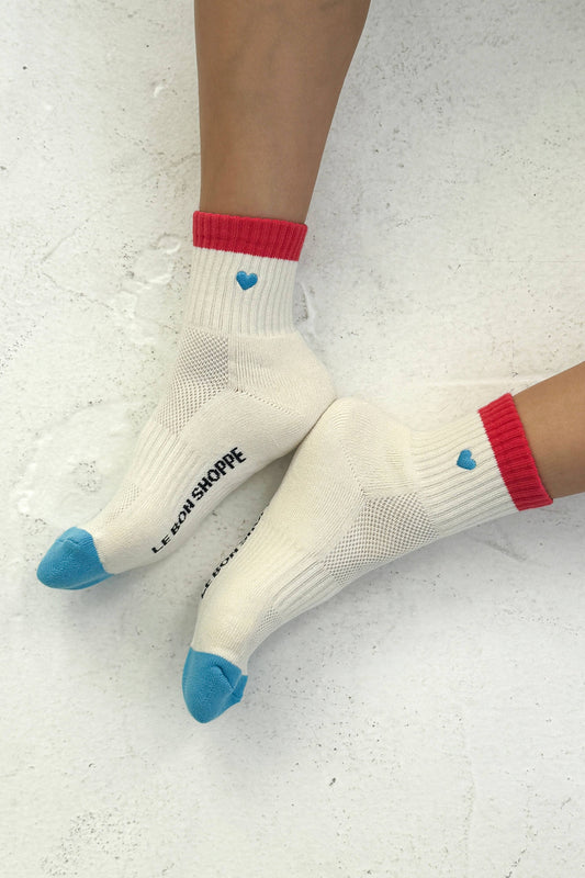 Embroidered Girlfriend Socks - Blue Red Heart