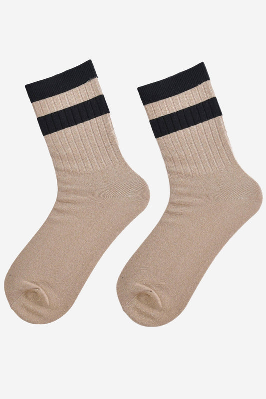 Women's Glitter Socks - Gold/Black, Stripe Cuff
