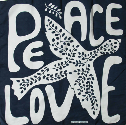 Peace and Love - Navy Silk Scarf