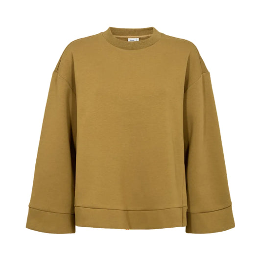 A cropped crewneck sweatshirt in a warm mustard yellow color, shown against a plain white background.