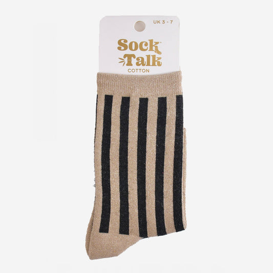 Women's Glitter Socks - Gold/Black, Vertical Stripe
