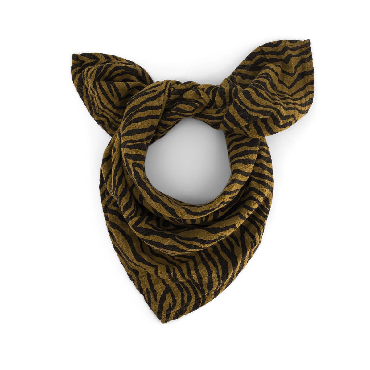 Zebra patterned bandana with ear shapes on a white background