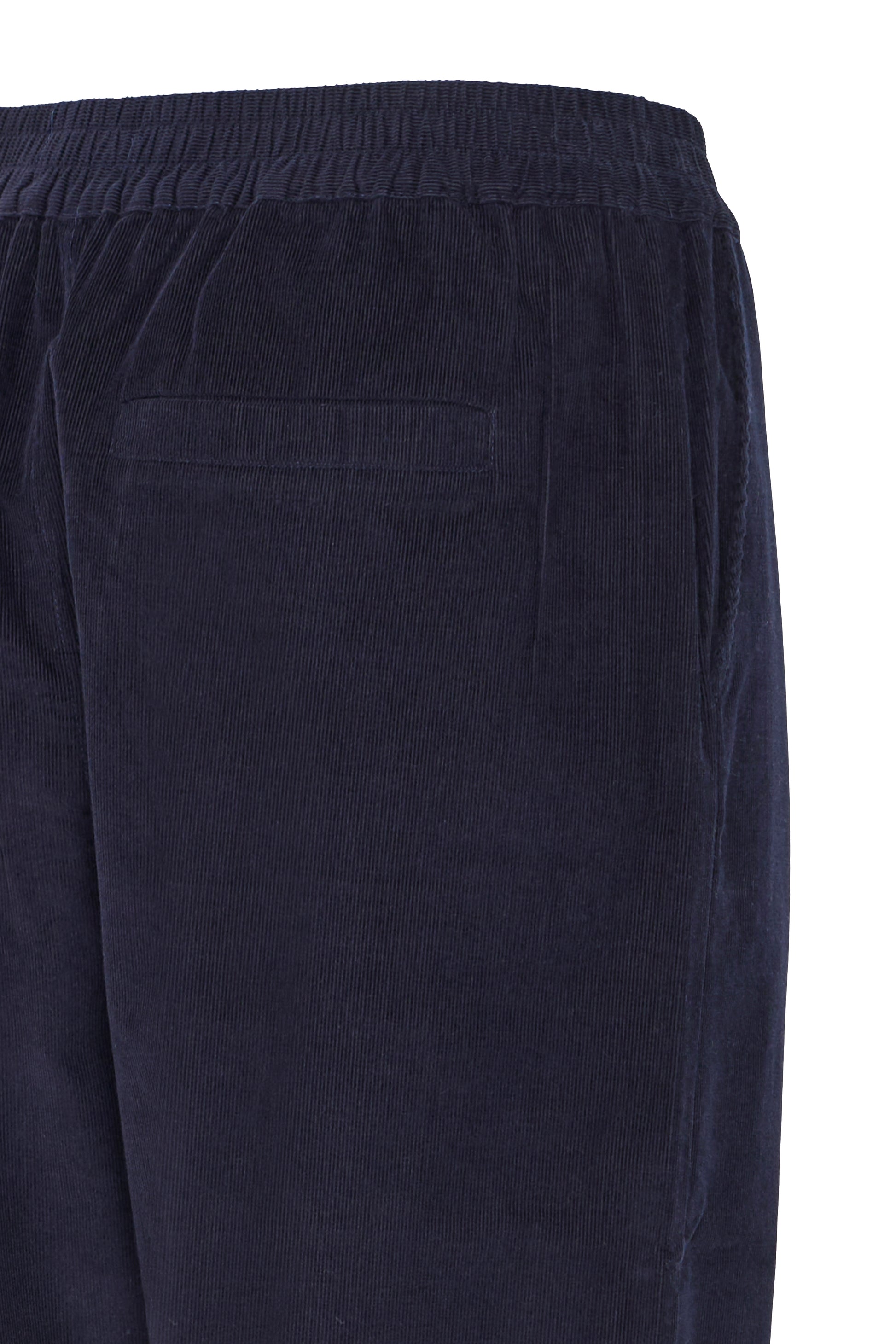 Navy blue pants with a pocket on a white background