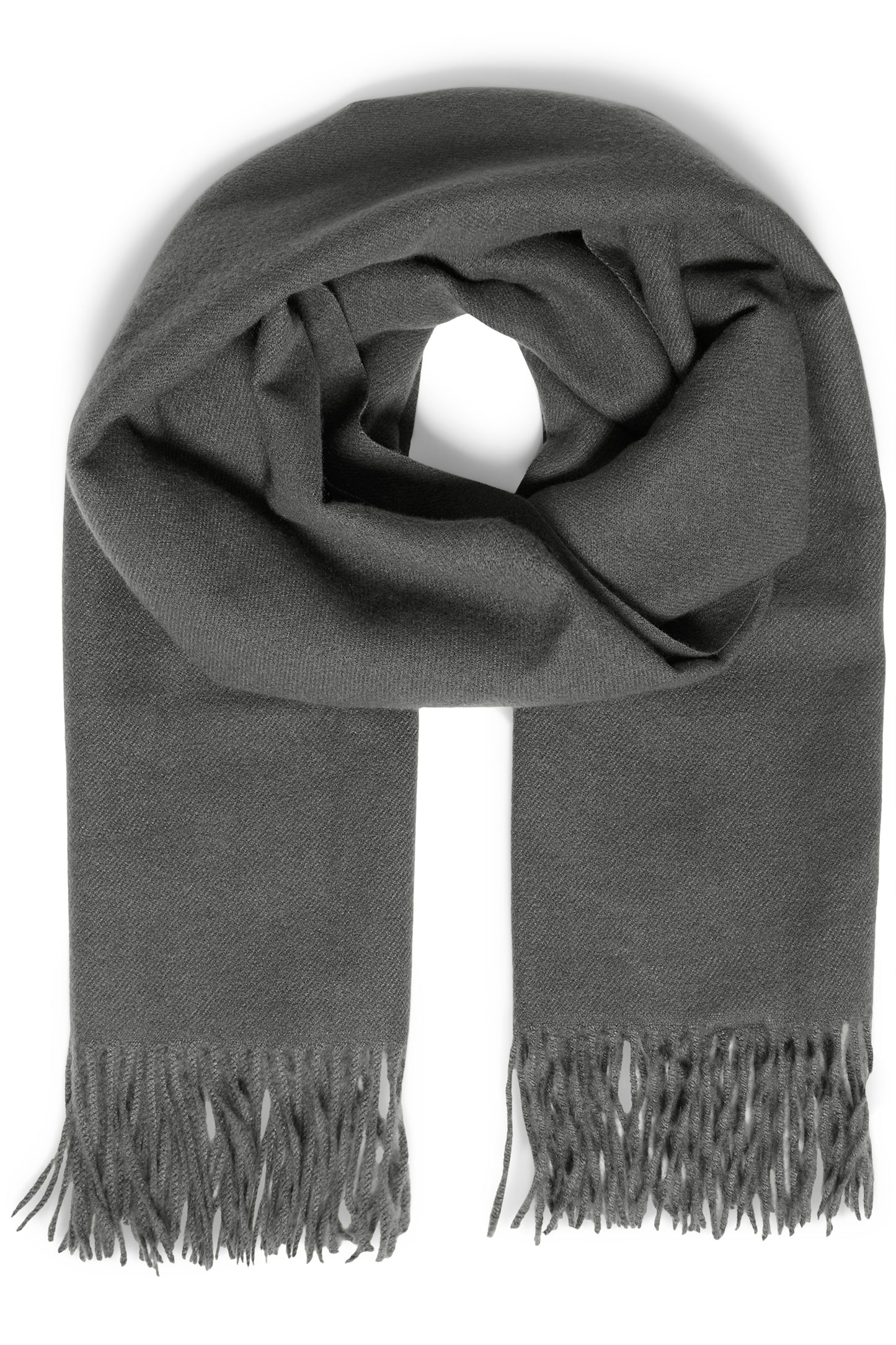 Gray scarf with fringes on a white background