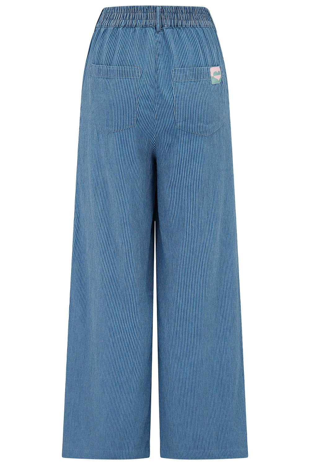 Blue corduroy pants on a white background