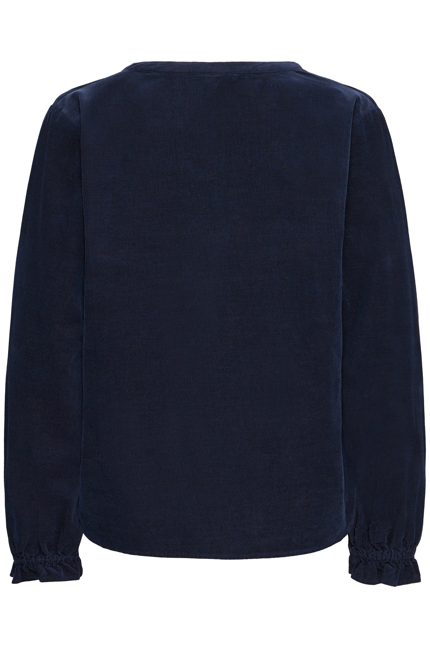 Navy blue blouse with long sleeves on a white background