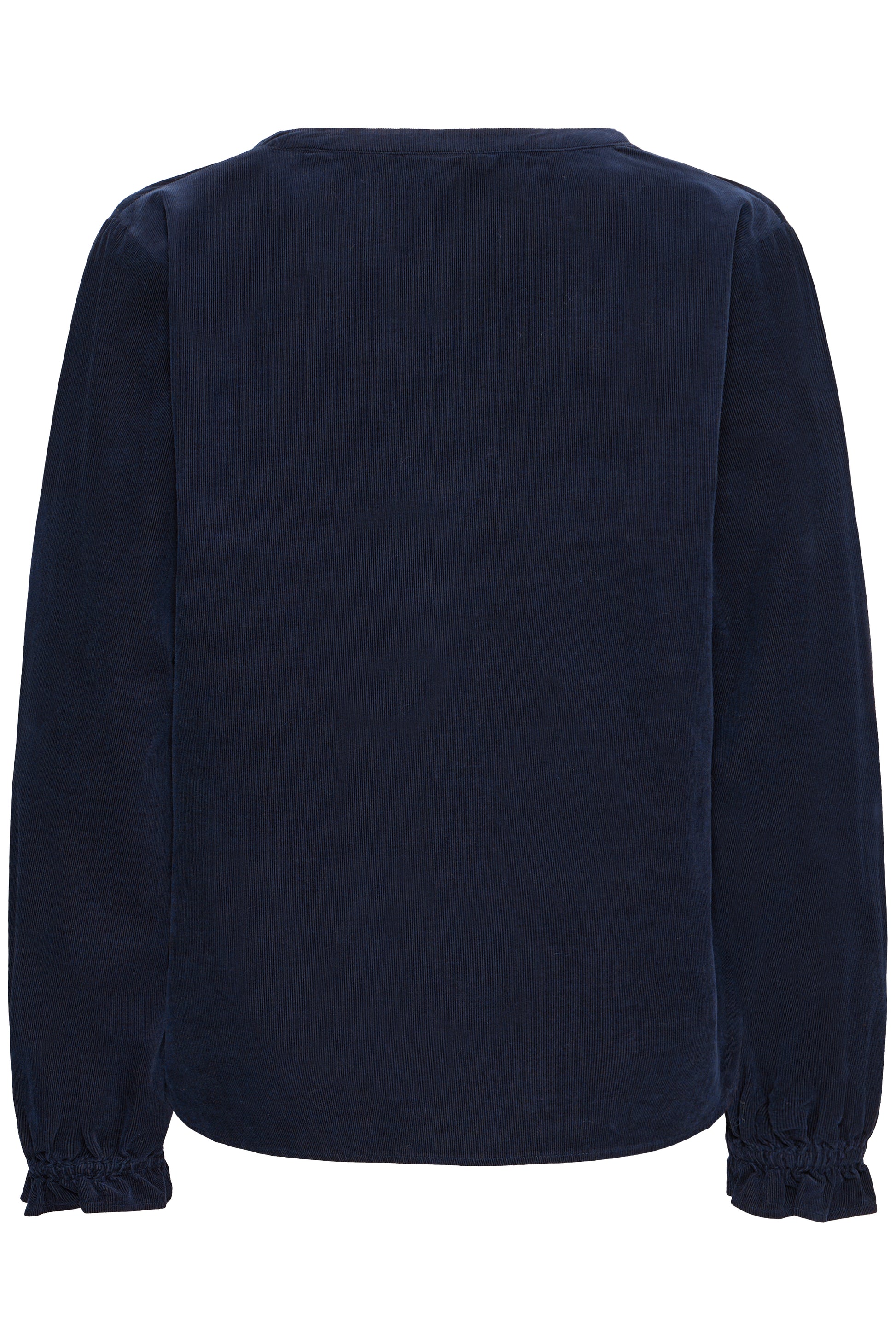 Navy blue blouse with long sleeves on a white background