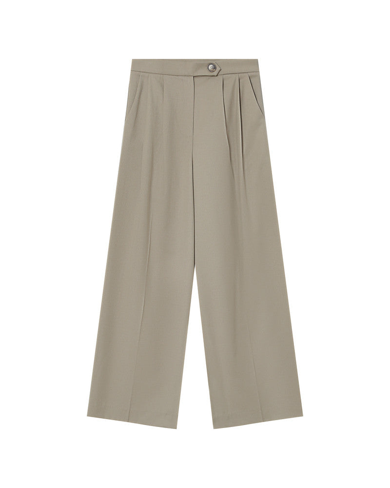 Beige wide-leg pants on a white background