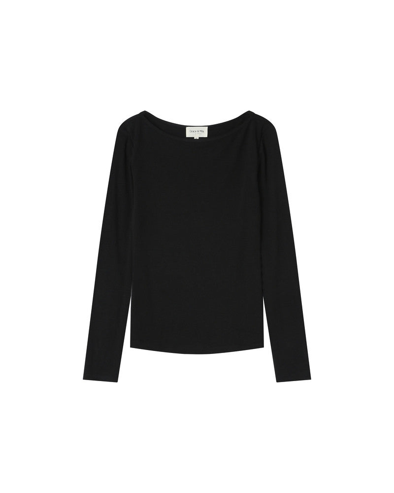 Black long-sleeve top on a white background