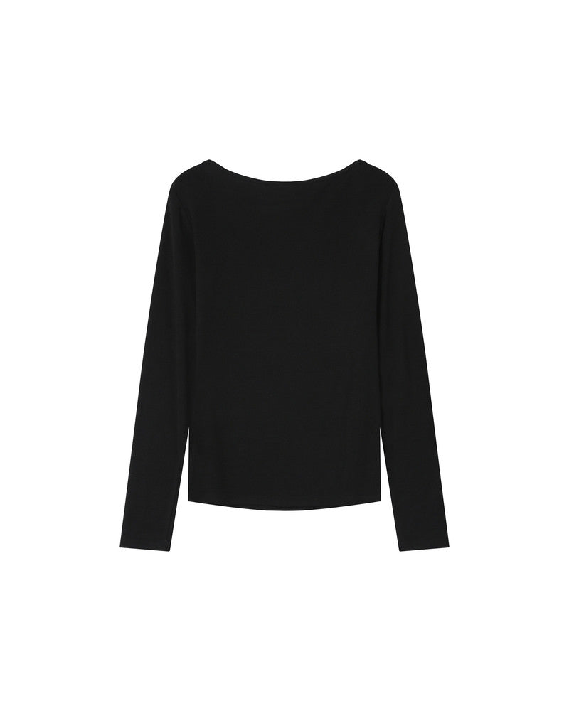 Black long-sleeve top on a white background