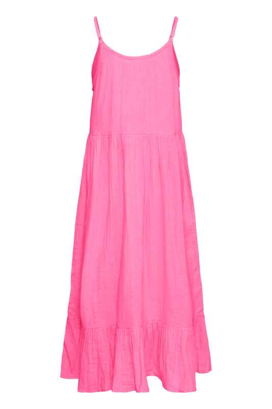 Pink dress with thin straps on a white background