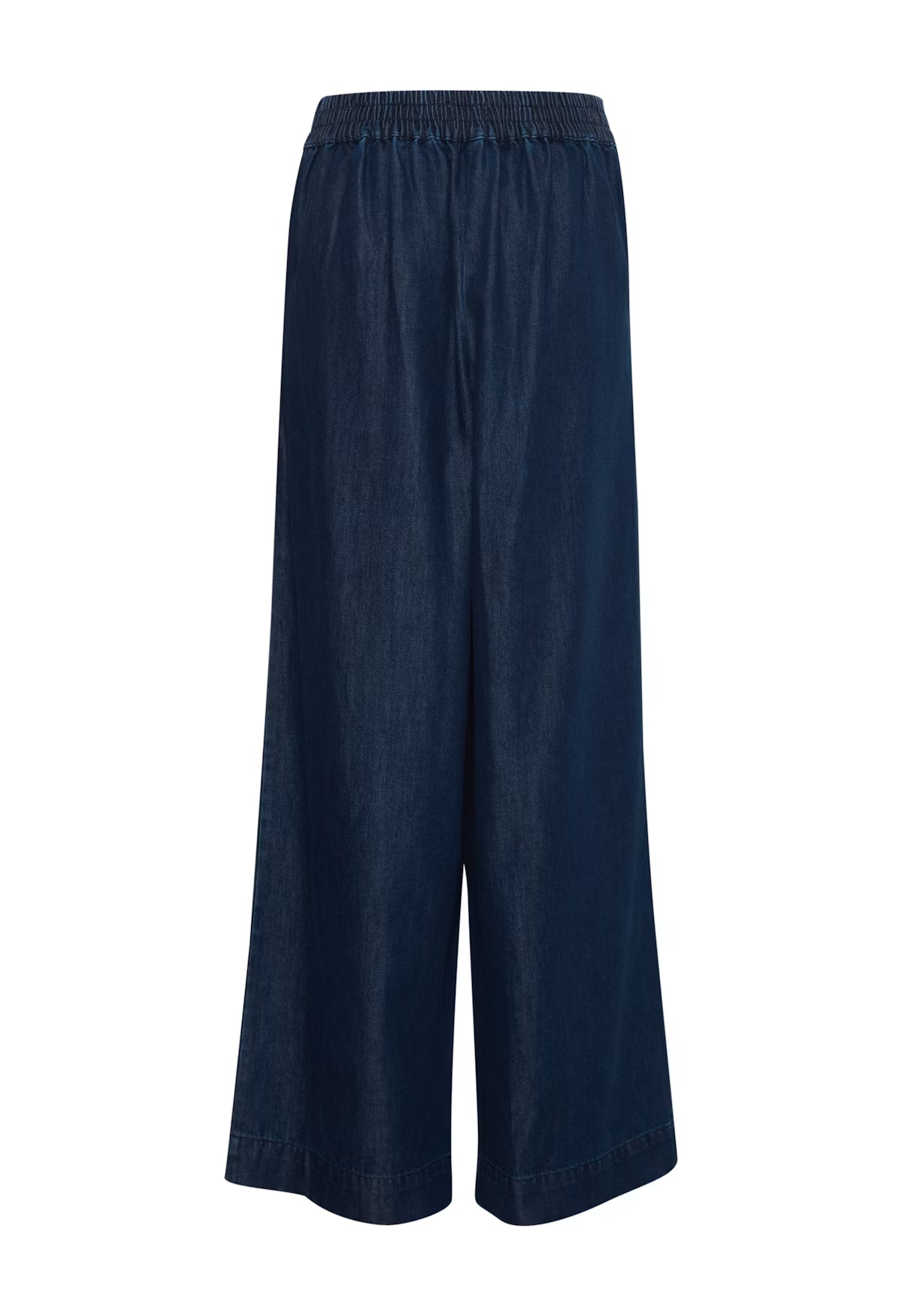 Navy blue wide-leg pants on a white background