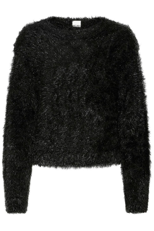 Black fluffy sweater on a white background