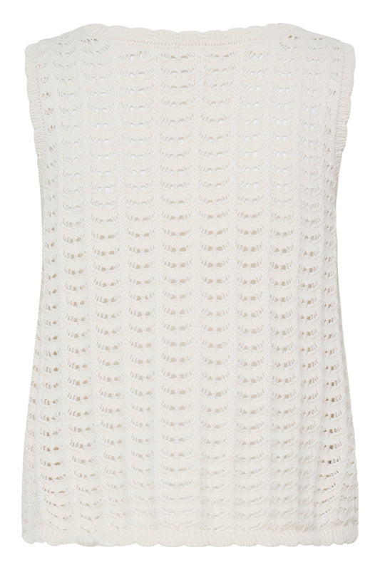 White textured sleeveless top on a white background