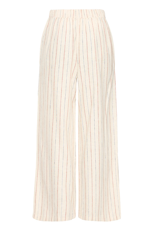 White pants with thin stripes on a white background
