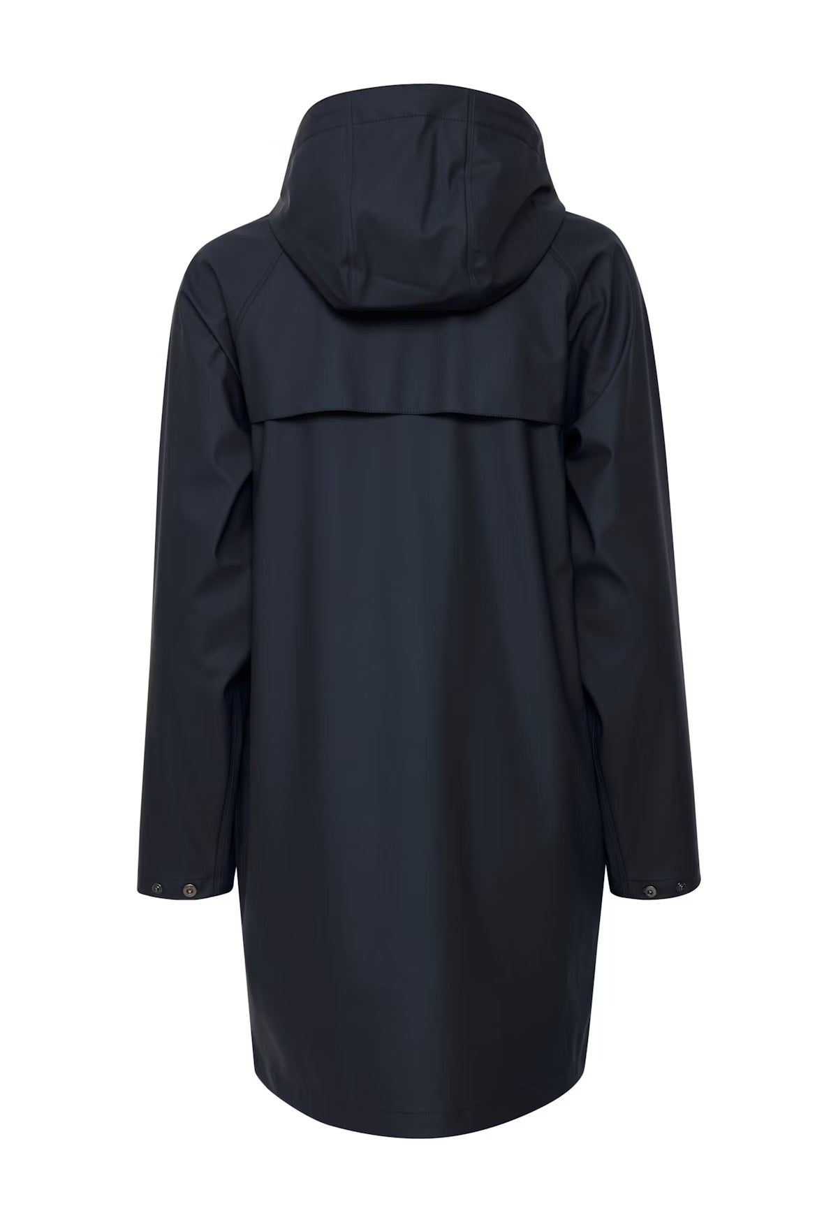 Navy hooded coat on a white background