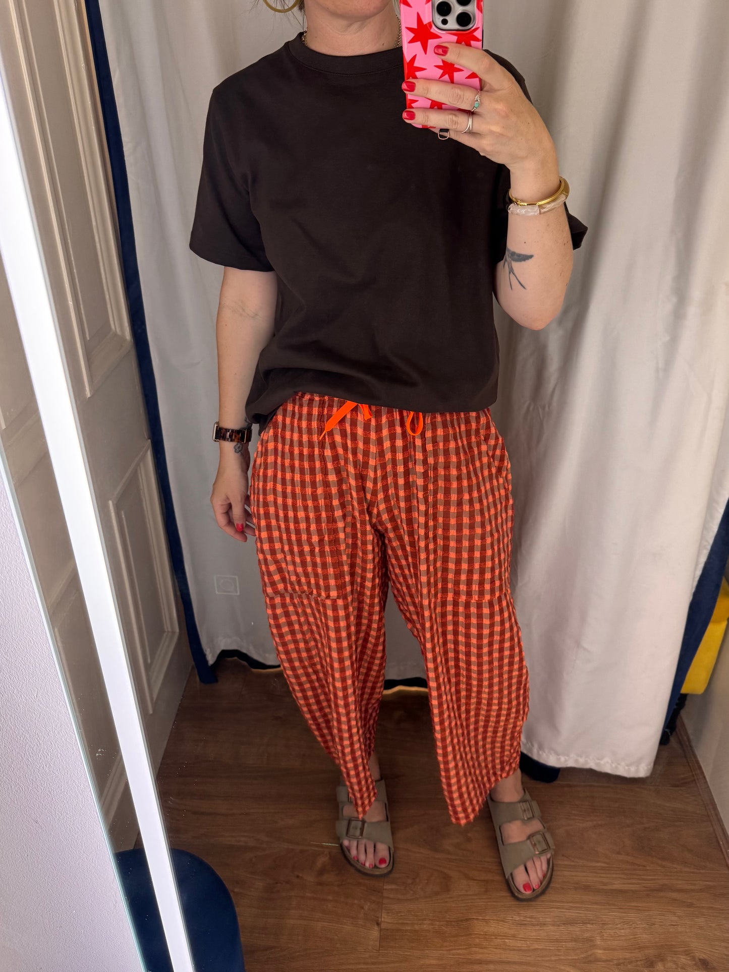 Gingham trousers - Rust - 2967