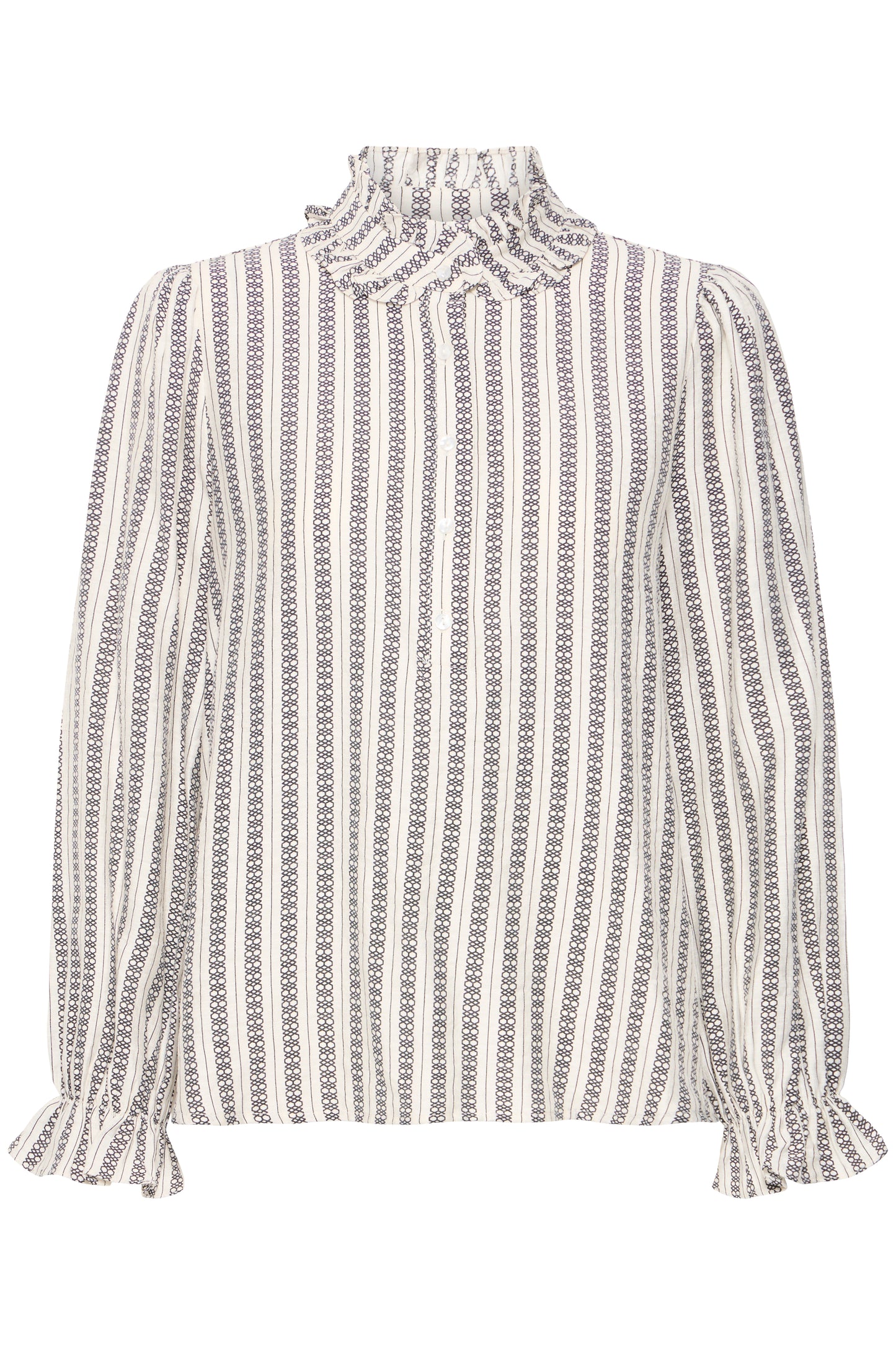 White blouse with black pattern on a white background