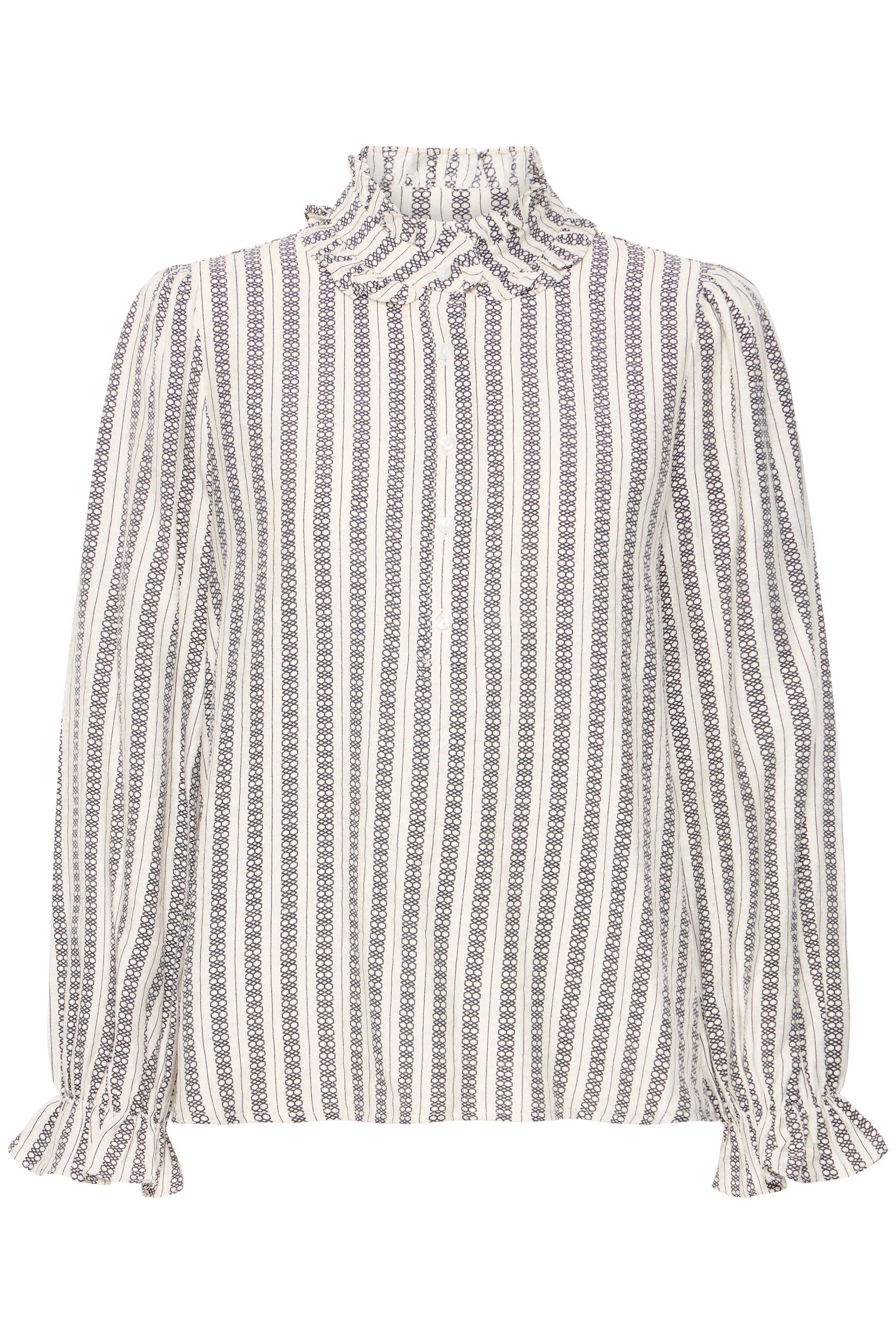 White blouse with black pattern on a white background