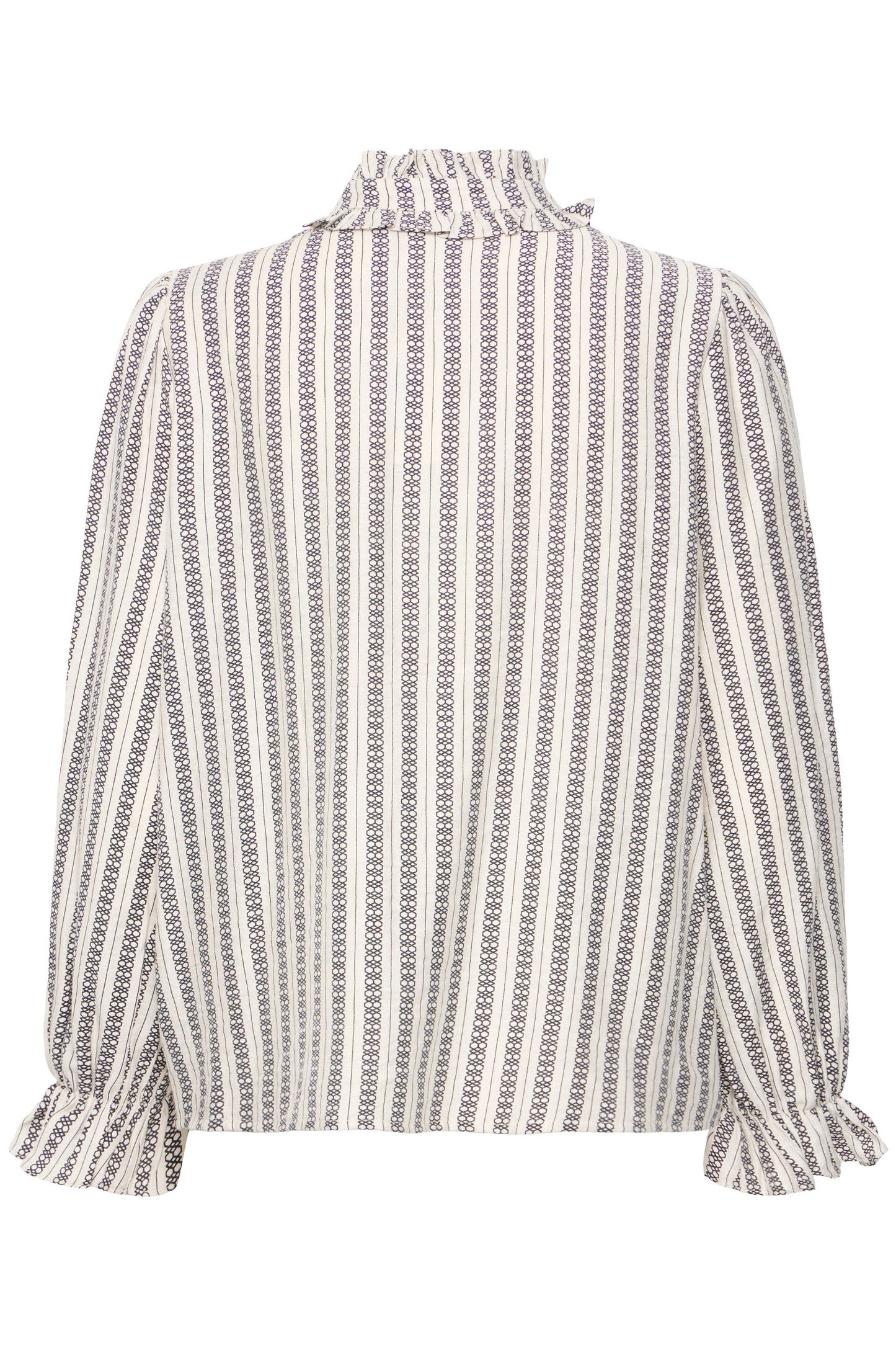 Striped blouse with ruffled sleeves on a white background