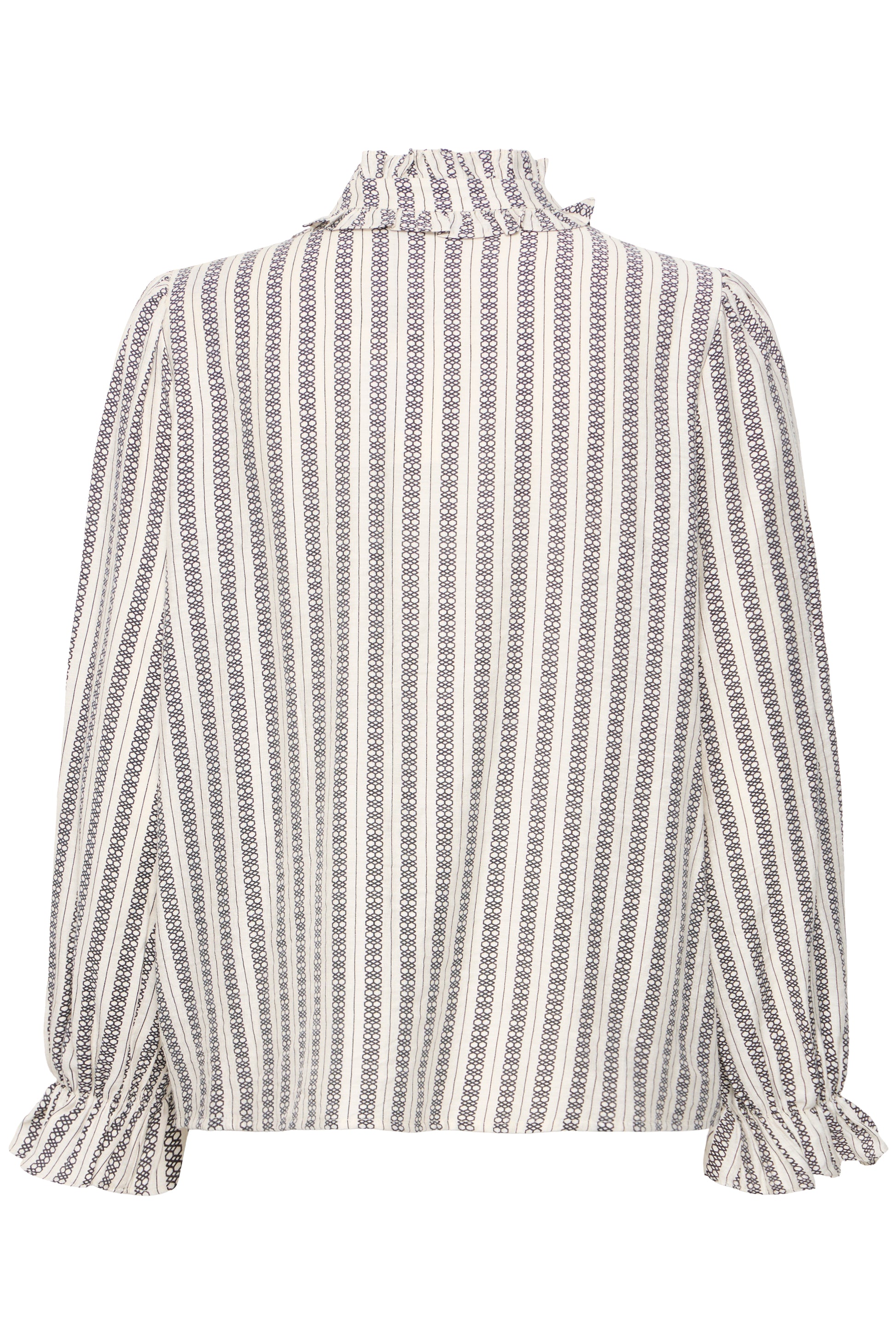 Striped blouse with ruffled sleeves on a white background