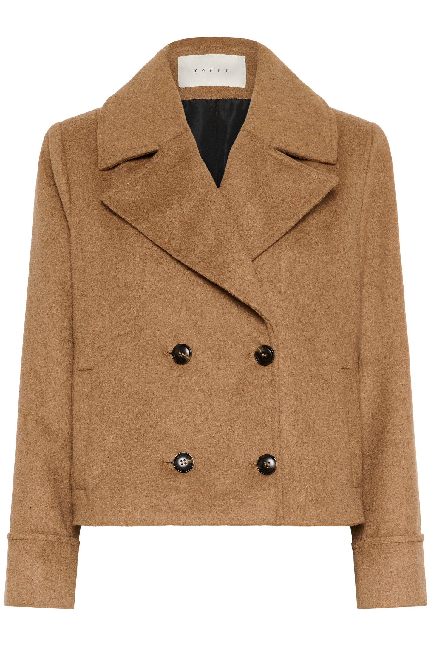 Brown coat with black buttons on a white background