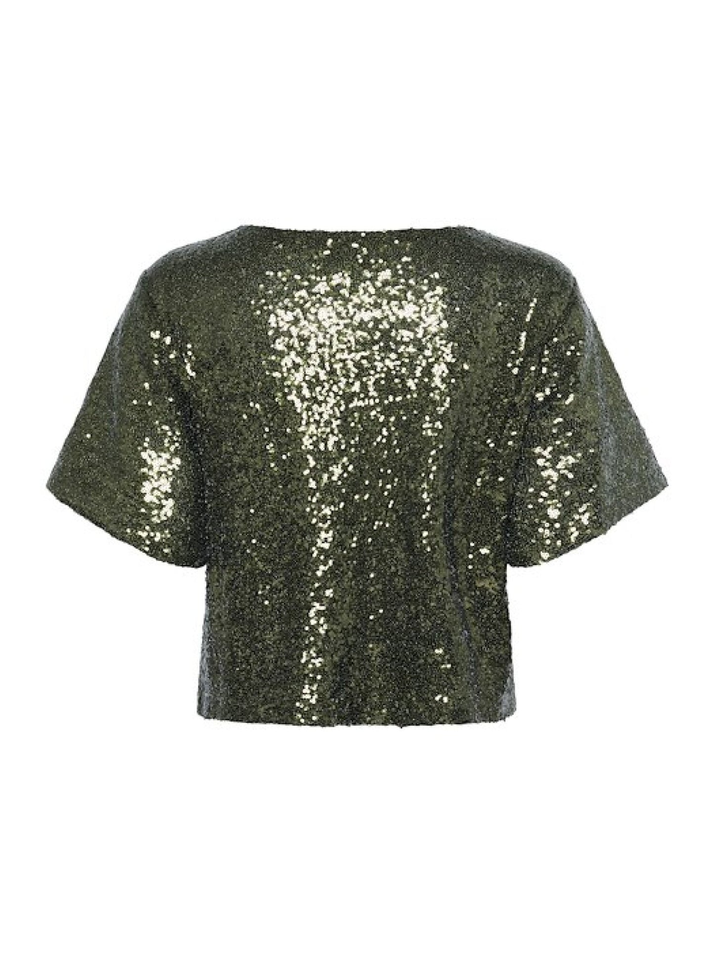 Green sequin top on a white background