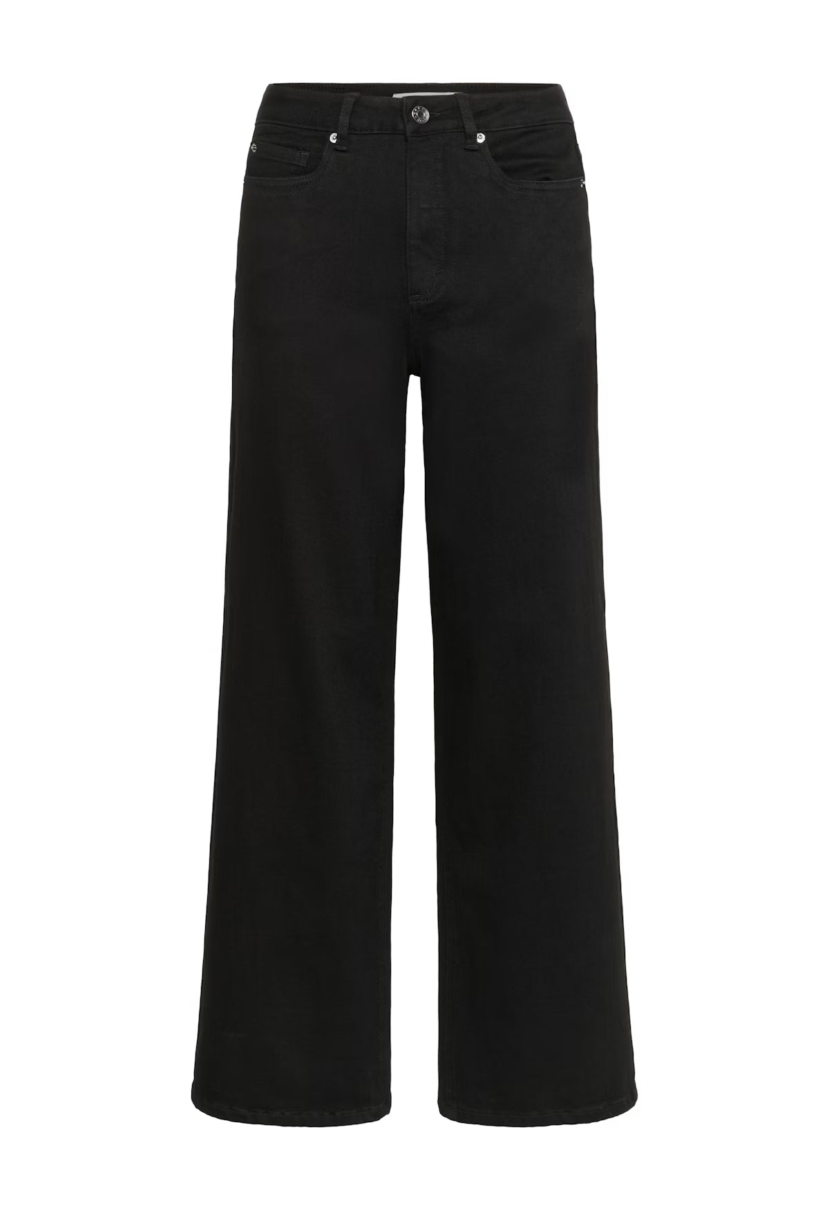 Black wide-leg jeans on a white background