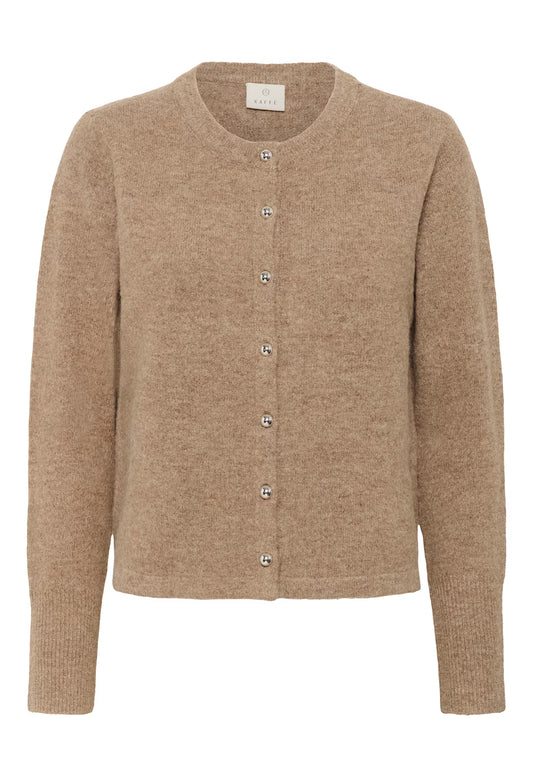 Beige cardigan with buttons on a white background