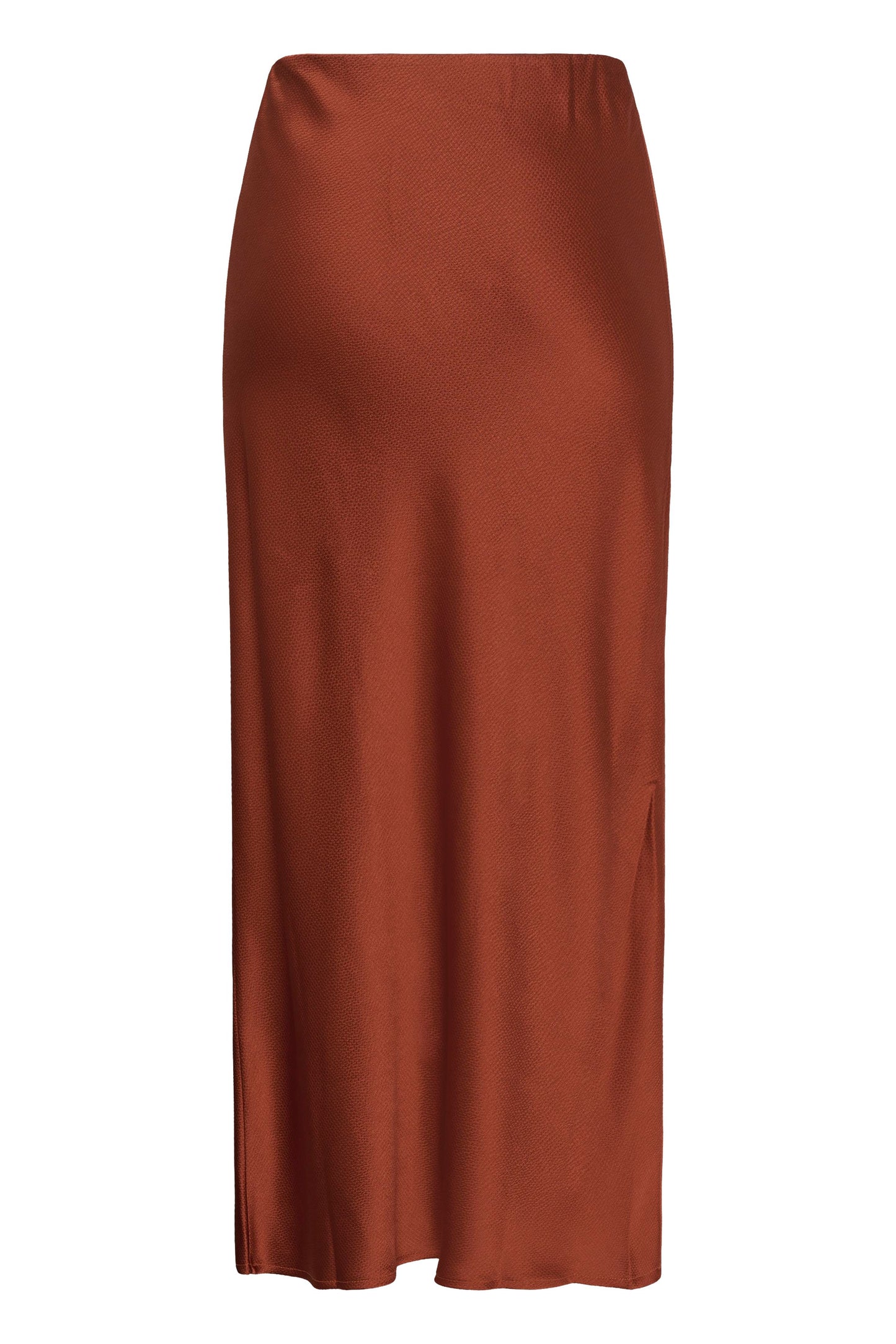 Brown satin skirt on a white background