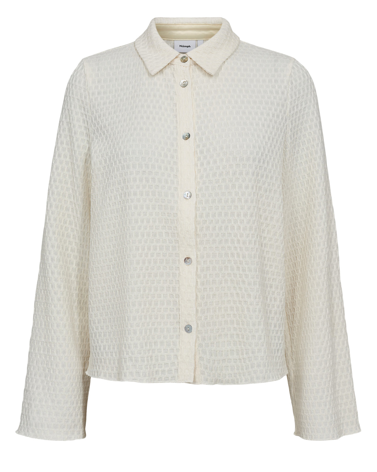 Light beige textured shirt with collar on a white background
