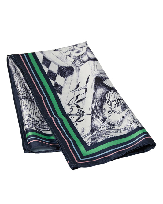 Fascinator with black and white design on a white background