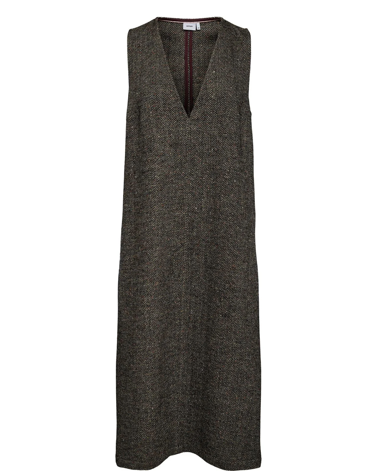 Dark gray sleeveless dress on a white background