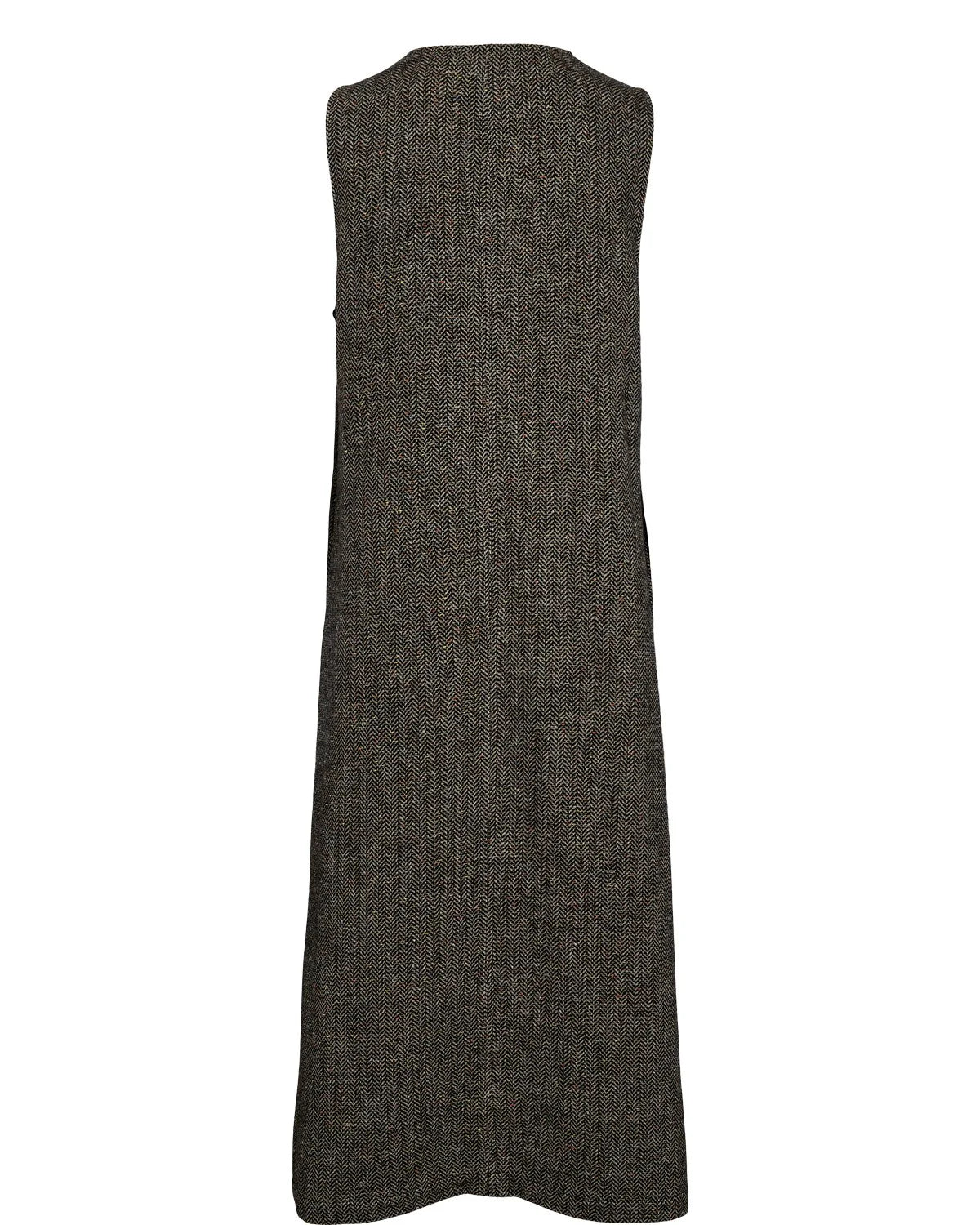 Dark gray sleeveless dress on a white background