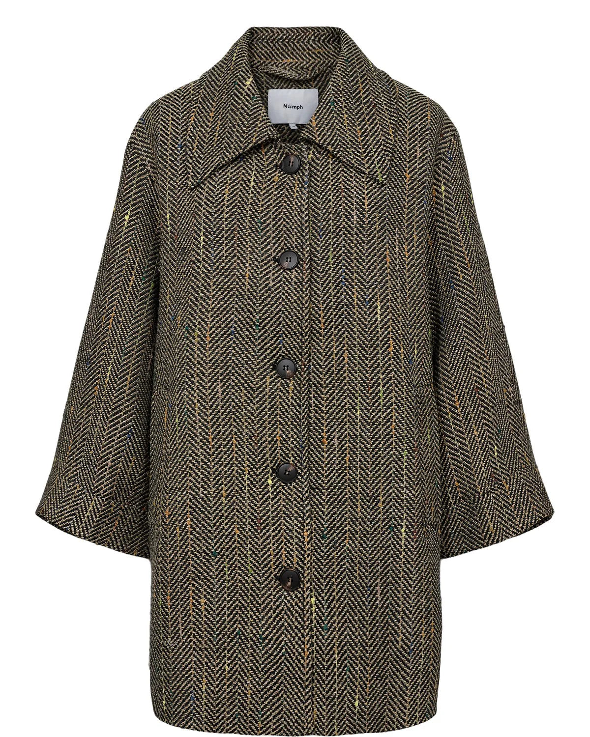 Herringbone patterned coat on a white background