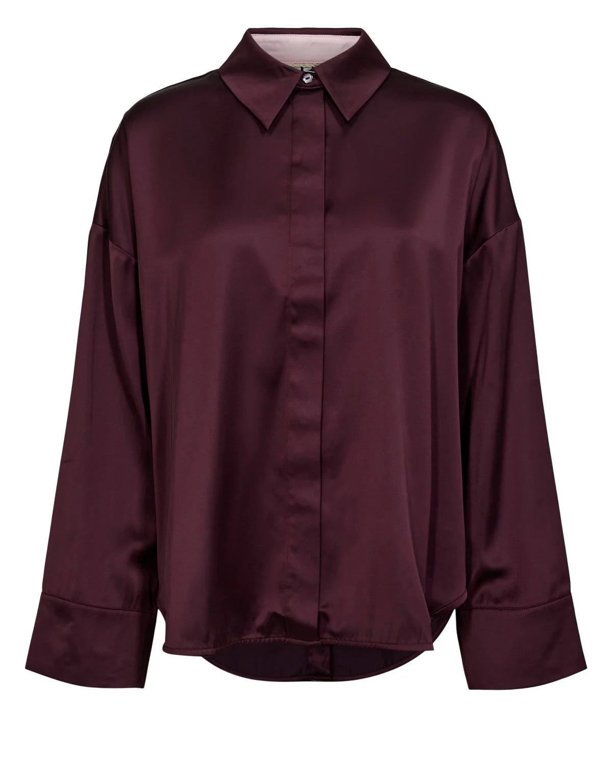 Maroon satin shirt on a white background