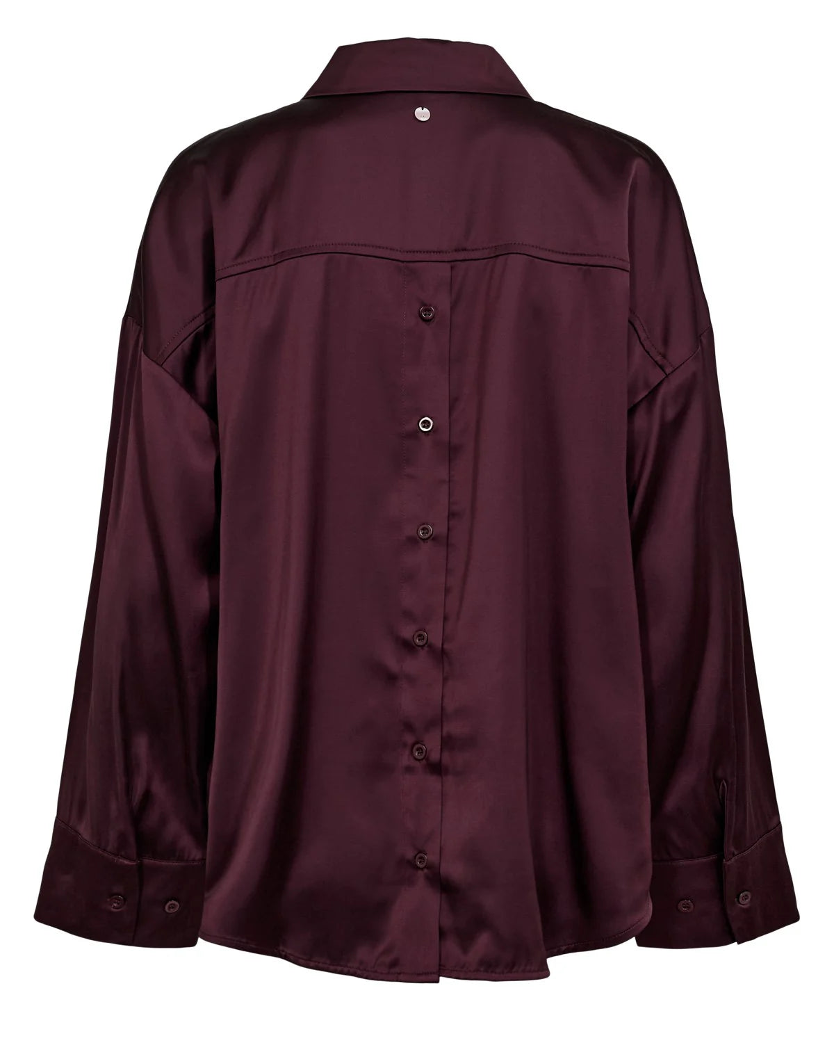 Maroon button-up shirt on a white background