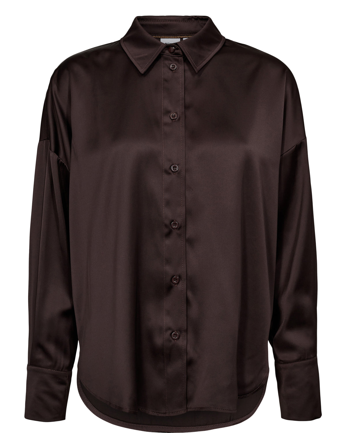 Brown button-up shirt on a white background