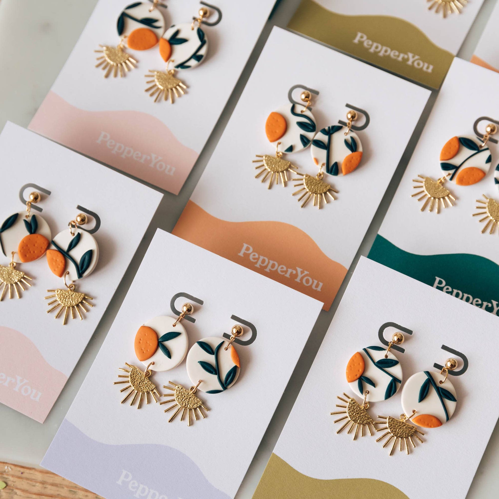Pepper You Orange Tree with Brass Drop Earrings