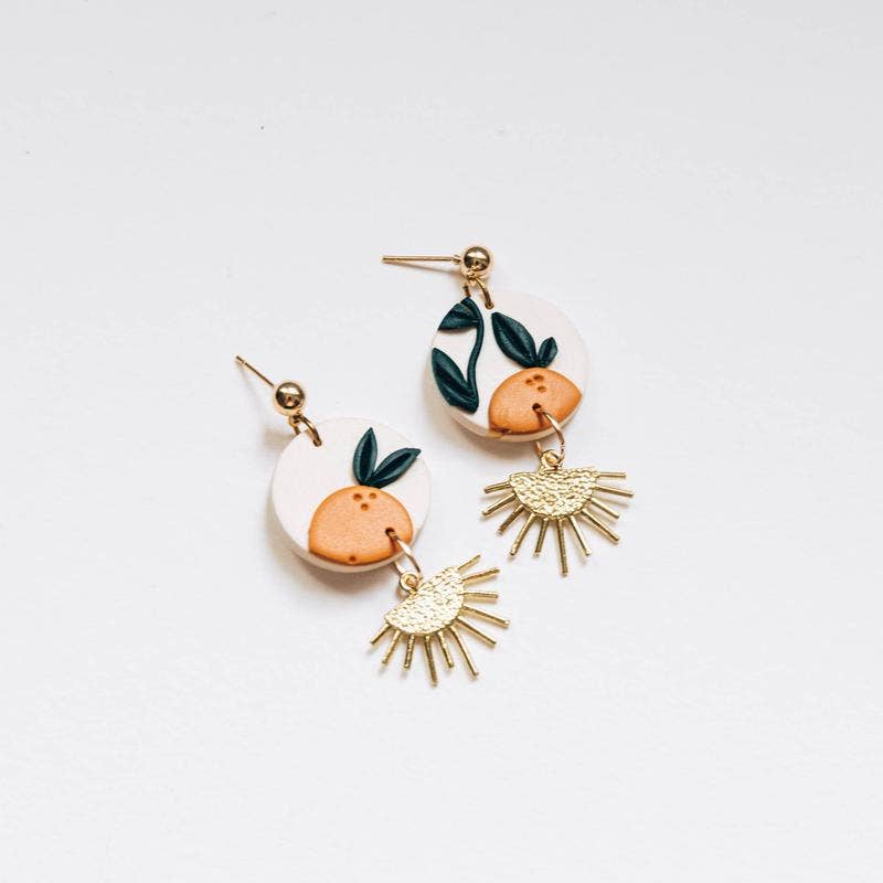 Orange Tree with Brass Drop Earrings