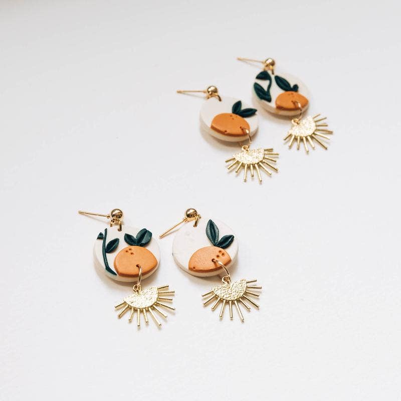 Orange Tree with Brass Drop Earrings