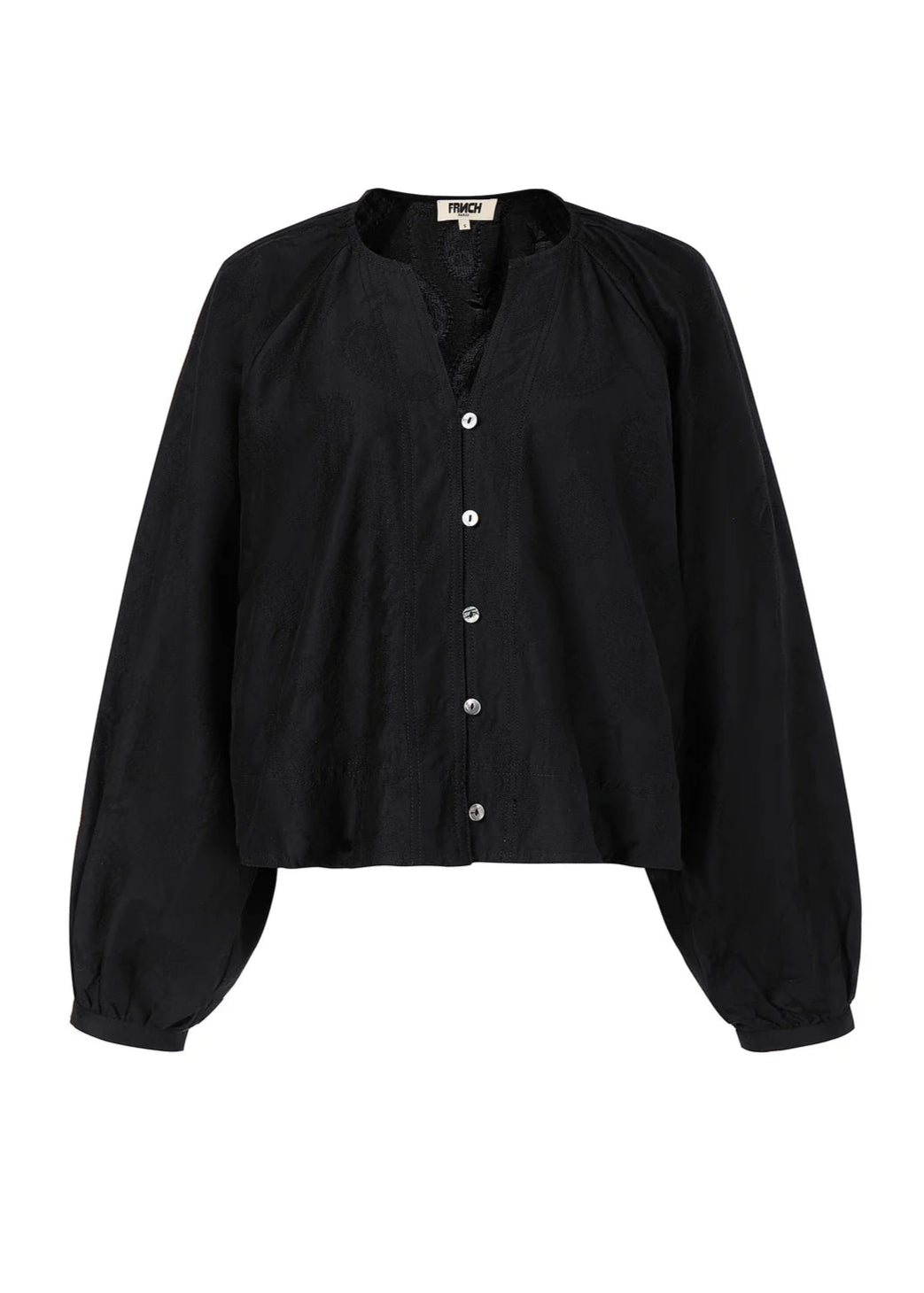 Black blouse with long sleeves on a white background