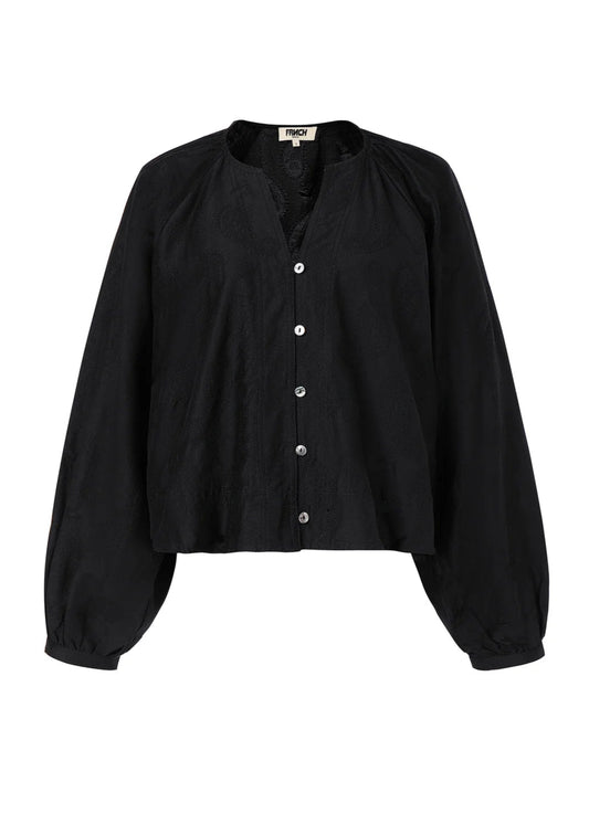 Black blouse with long sleeves on a white background