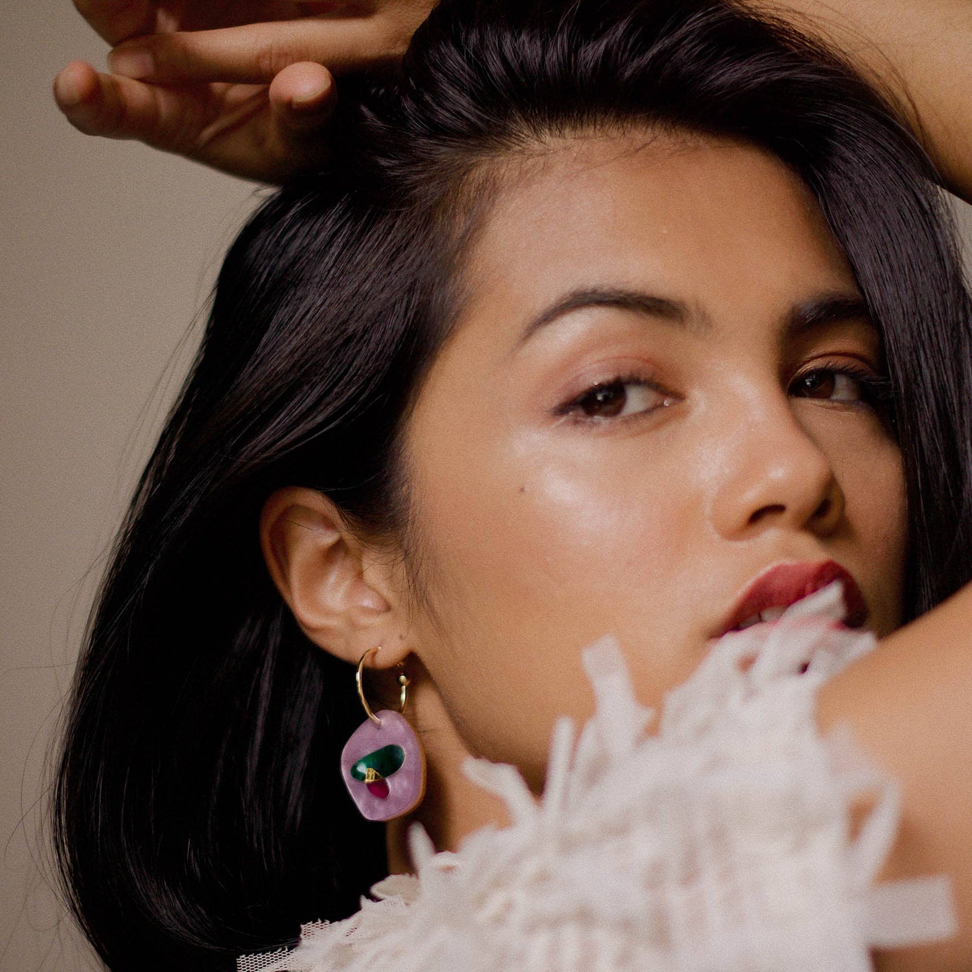 Puddle Hoop Earrings in Lilac Pepper You