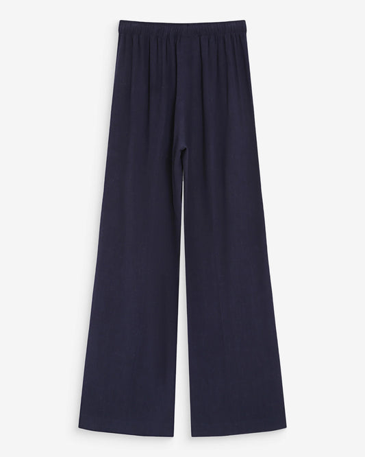 Navy blue wide-leg pants on a white background
