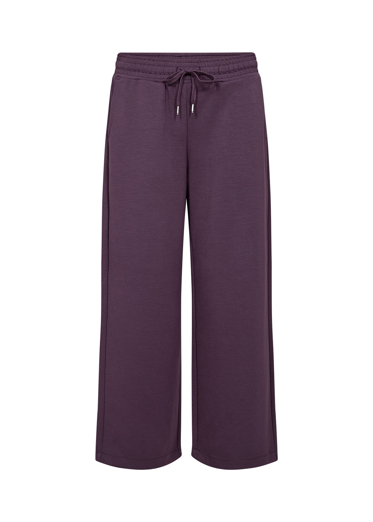 Purple trousers with a drawstring on a white background