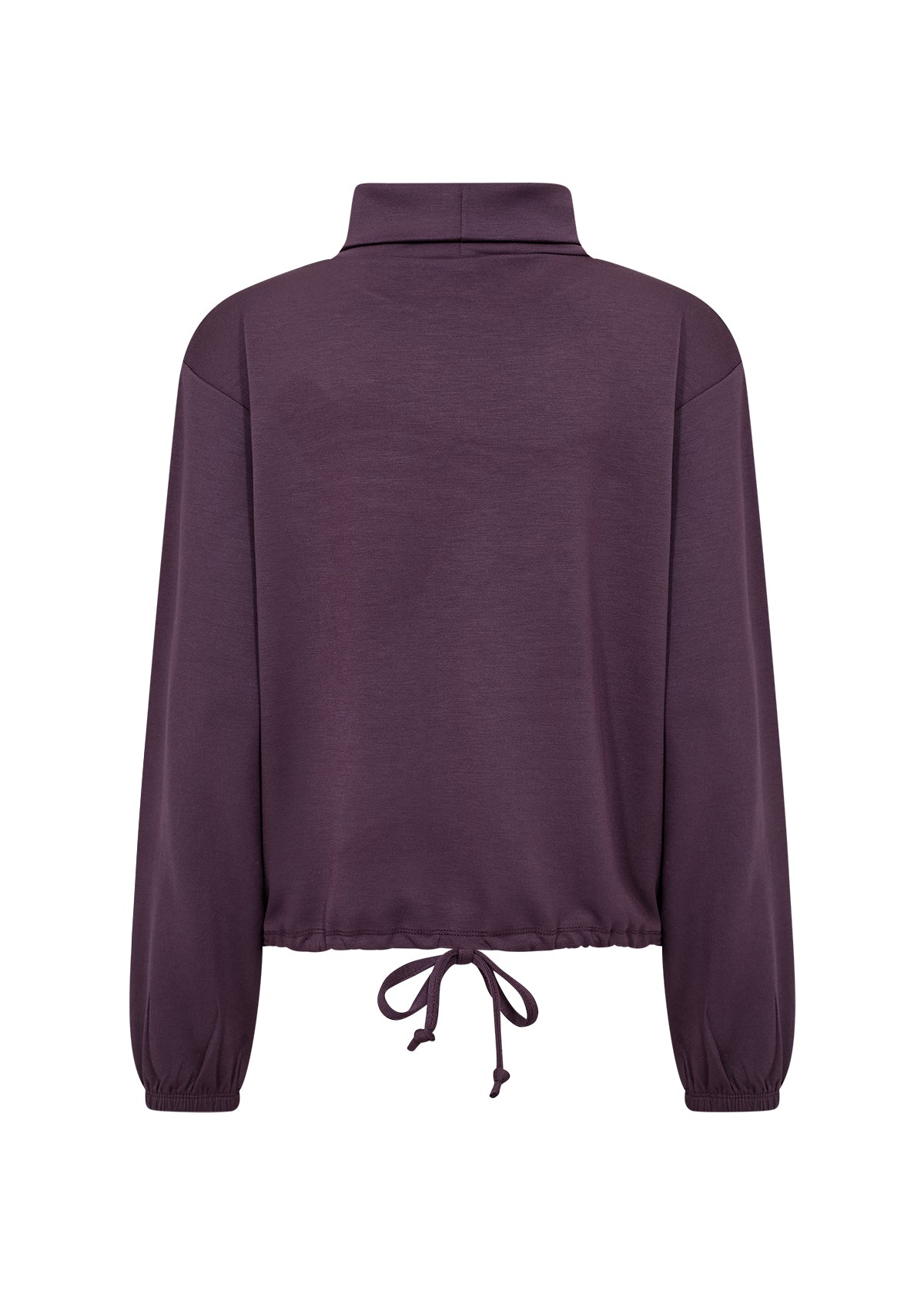 Purple sweatshirt with a drawstring on a white background