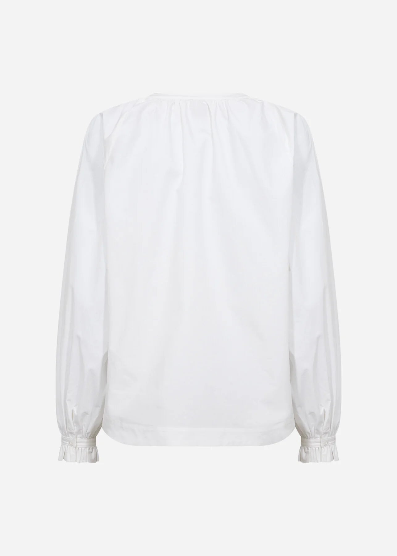 White blouse with balloon sleeves on a light gray background