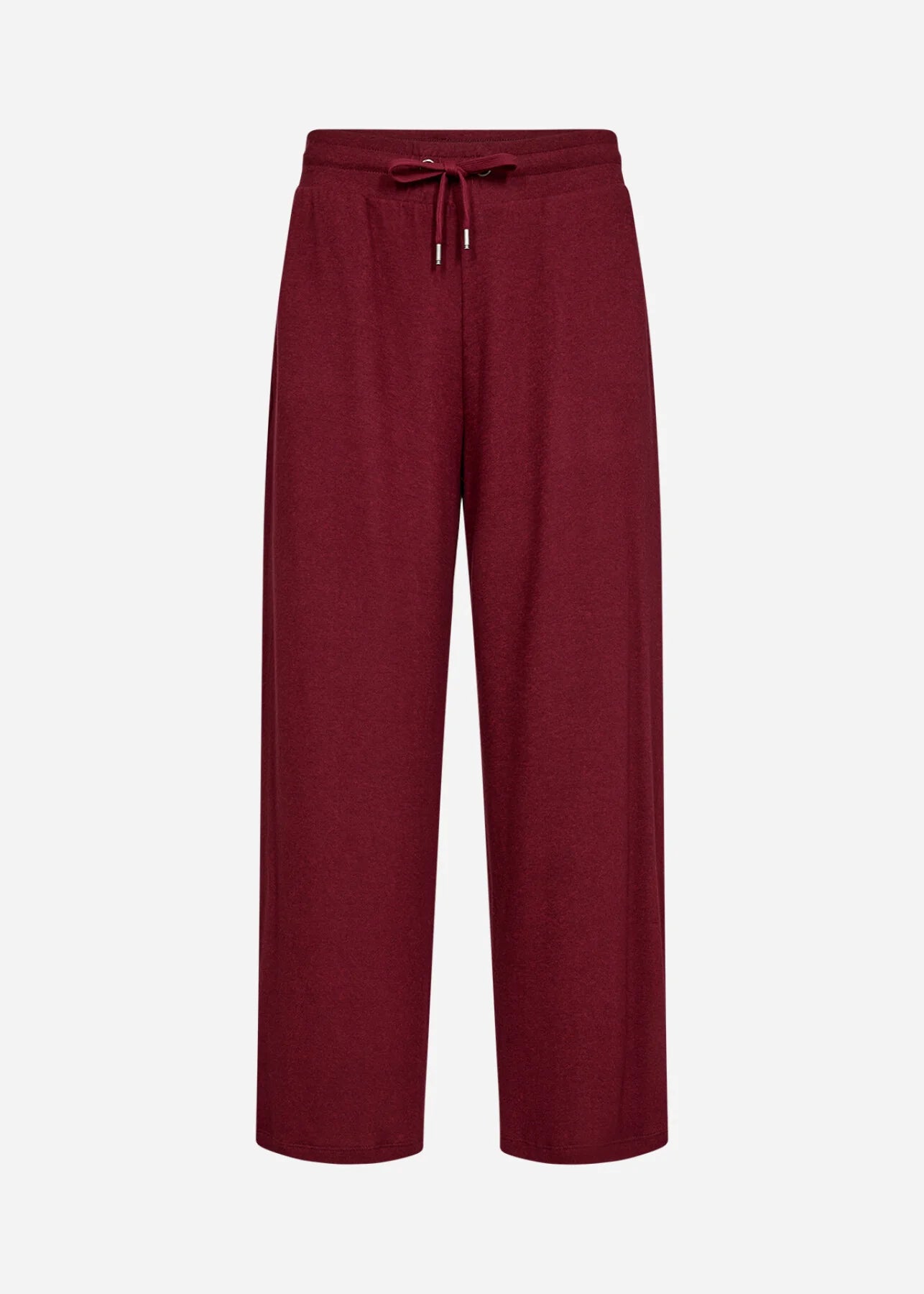 Maroon pants with a drawstring on a white background