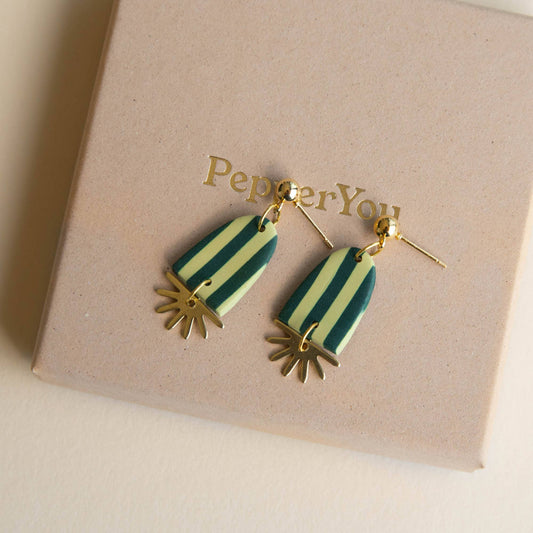 Sunny Stripe Drop Earrings Apple Green